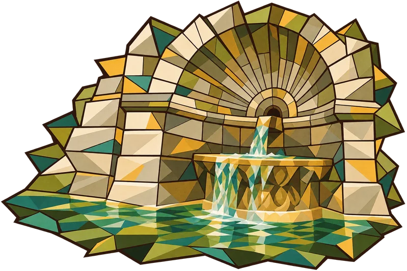 Ilustración tipo vitral para Génesis 26, inspirada en una fotografía de Christian Nartatez